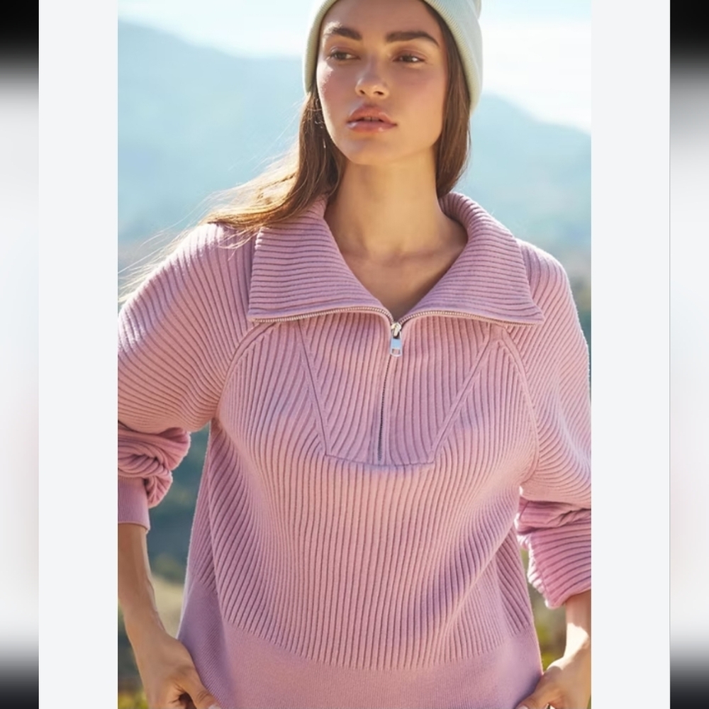 Varley Reid Half Zip Smokey Grape Rib Knit Pullover Sweater Top - Picture 2 of 12